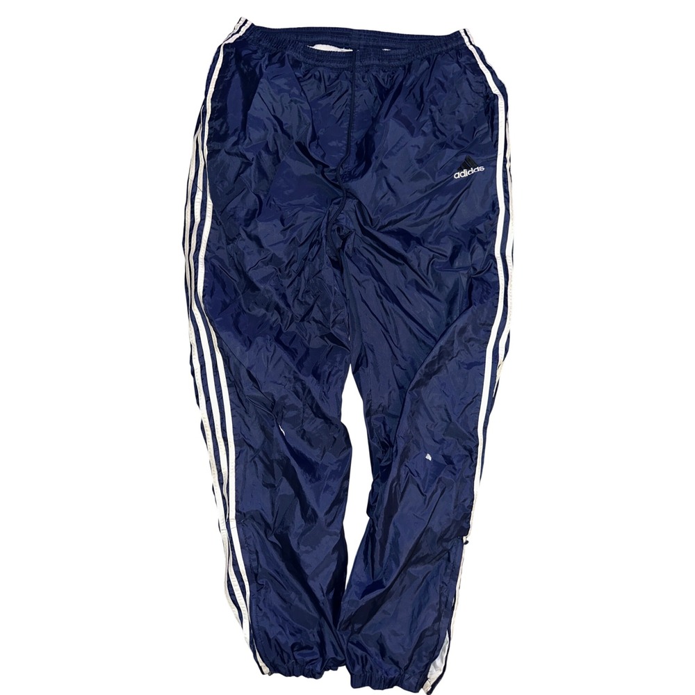 Vintage Adidas Navy Blue Windbreaker Track Pants 3 Stripe Mens Large RN 88387